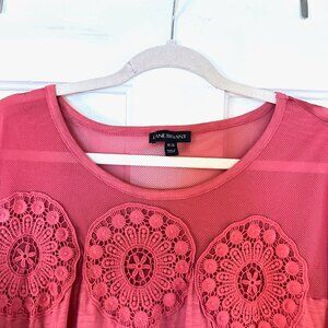 Lane Bryant Womens Top Tunic Tee Size 18 20 Pink Crochet Details